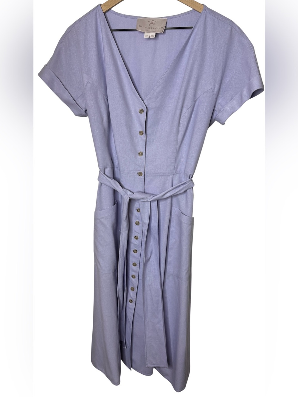Gal Meets Glam Vanessa Lavender Linen Blend Button Front Midi Dress Size 12 - Picture 6 of 13